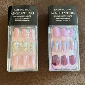 2 Sets Dashing Diva Magic Press-On Manicure - Pink and Gold/ Lavender and Purple